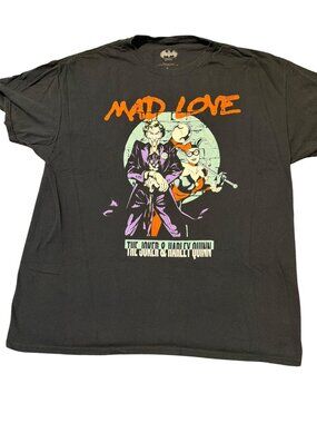 Mad Love Joker Harley Quinn Graphic T Shirt Batman DC Comics Black Cotton Sz XL